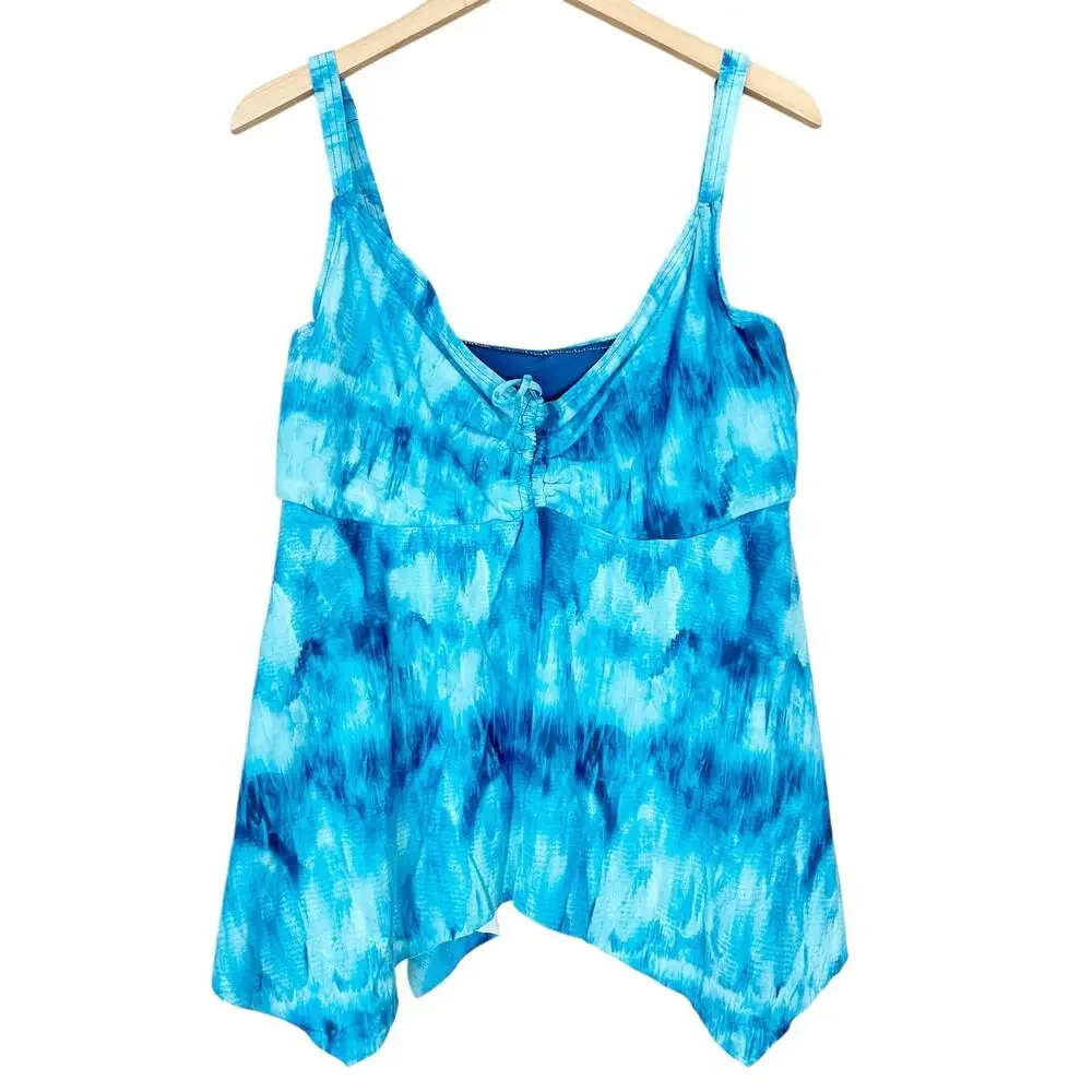 Birdsong Blue Tie Dye Tankini Bathing Suit Top Sz 22G/H